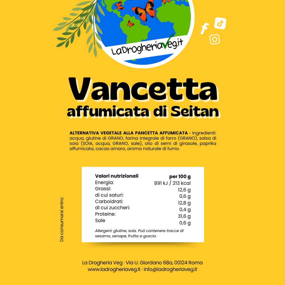 Vancetta affumicata di seitan alternativa vegetale alla pancetta etichetta